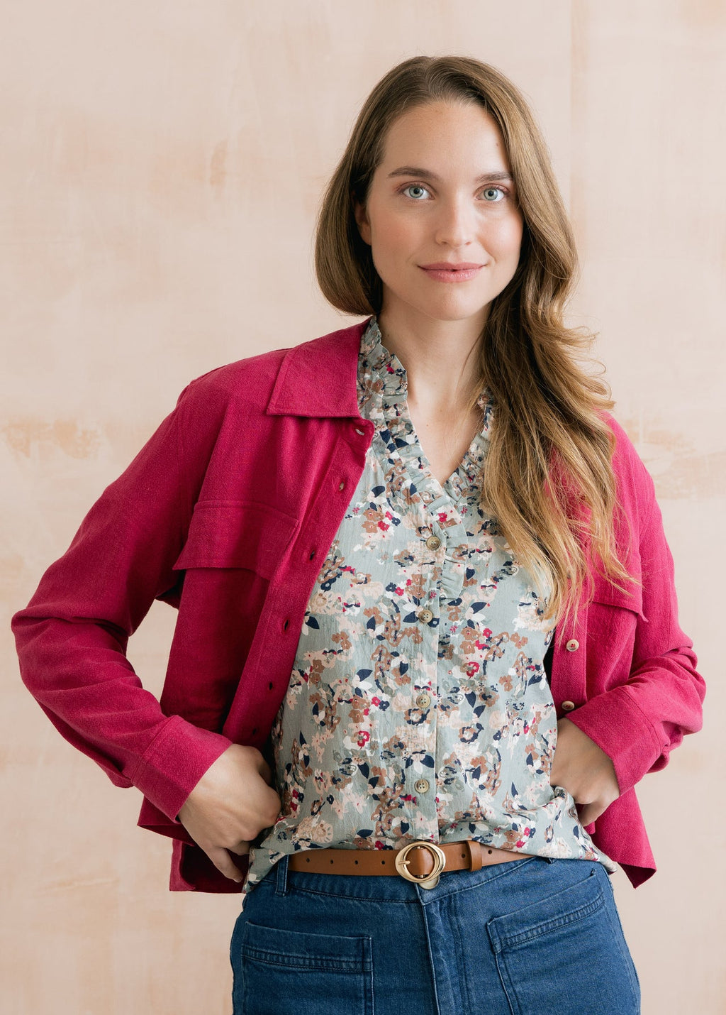 Lily and Me Wren Printed Frill Blouse Ocean-Shirts & Tops-10-Ocean-
