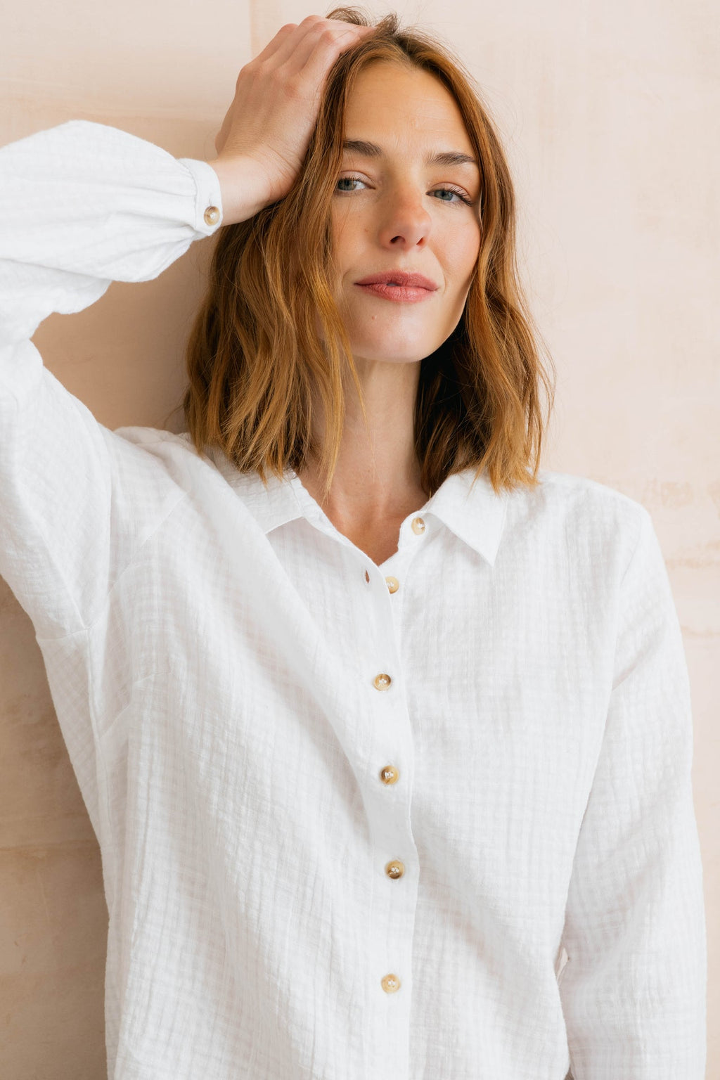 Lily and Me Ana Textured Organic Cotton Shirt White