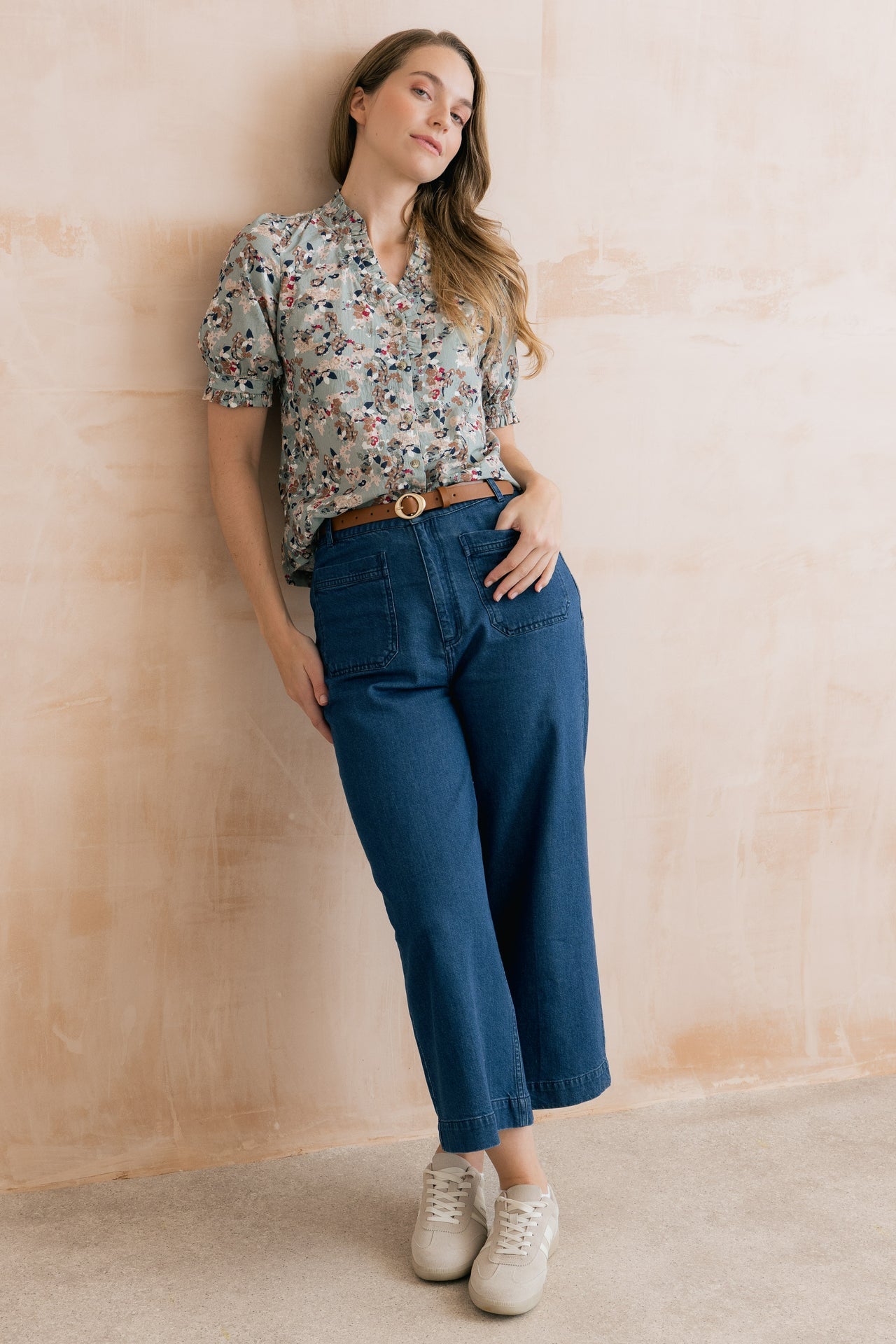 Lily and Me Wren Printed Frill Blouse Ocean