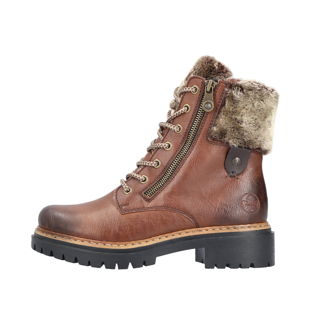 Rieker Tan Faux Fur Trim Ankle Boot 72608-Footwear-White finn