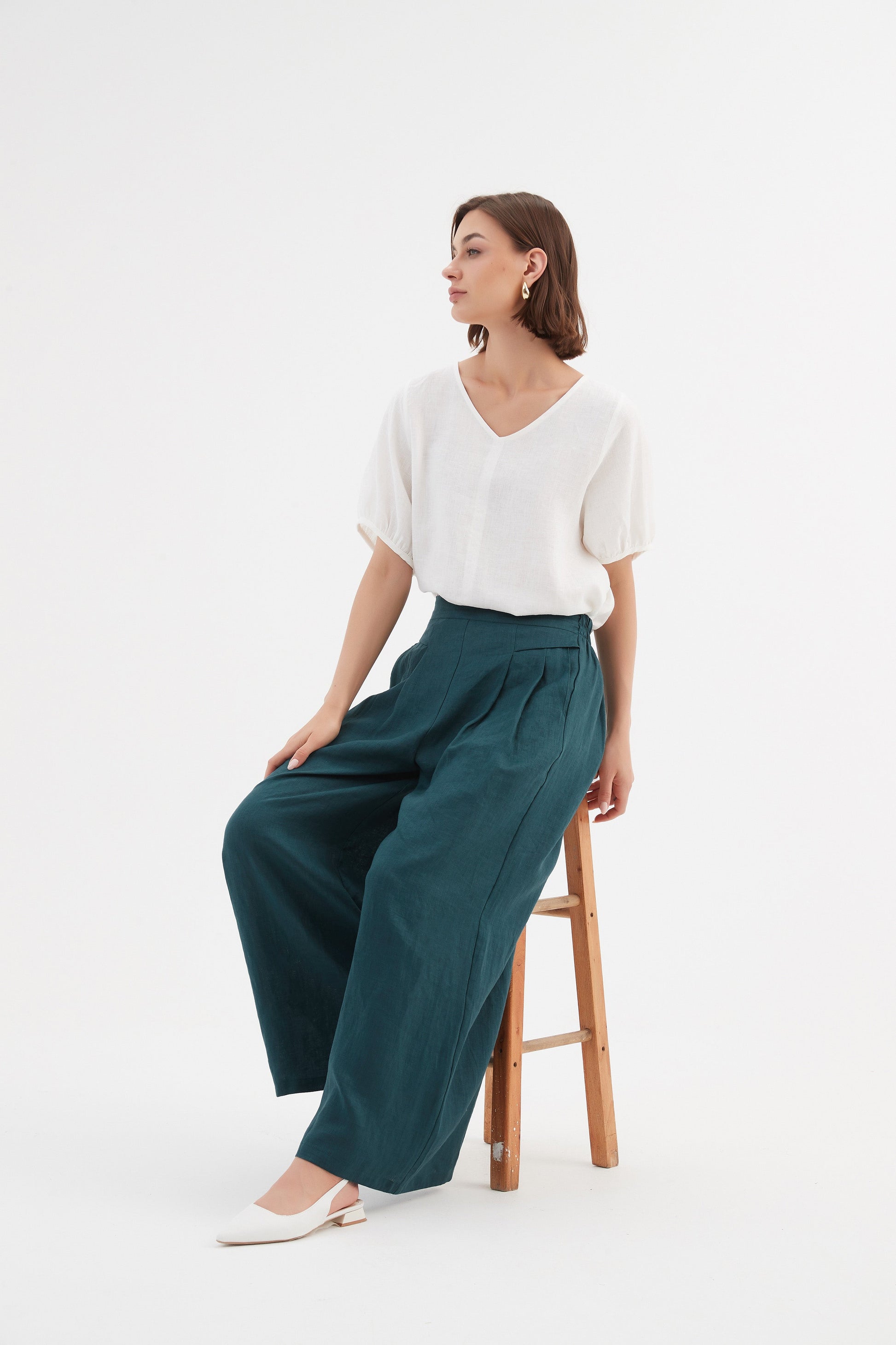 Tirelli Pleat Front Palazzo Pant-White finn