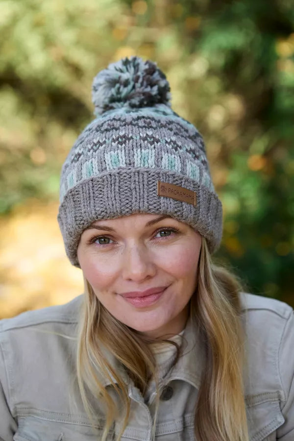Pachamama Loch Fyne Merino Roll Back Beanie Green-Pachamama-White finn