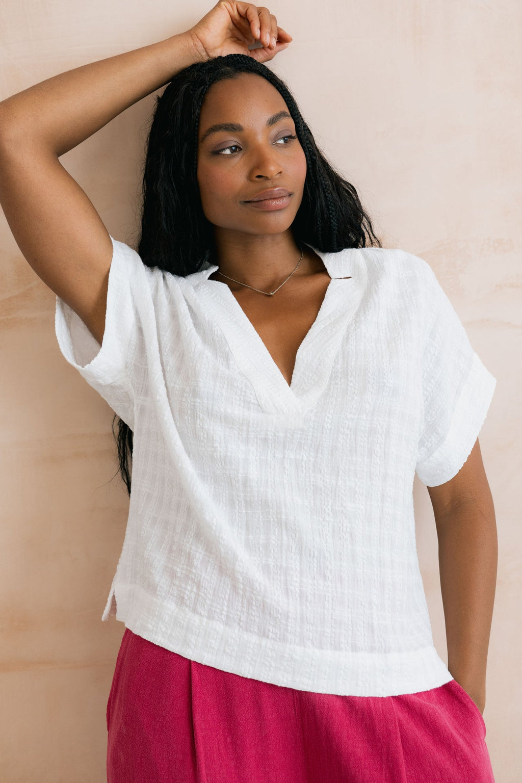 Lily and Me Orchard Textured Seersucker Shell Top White-Shirts & Tops-10-