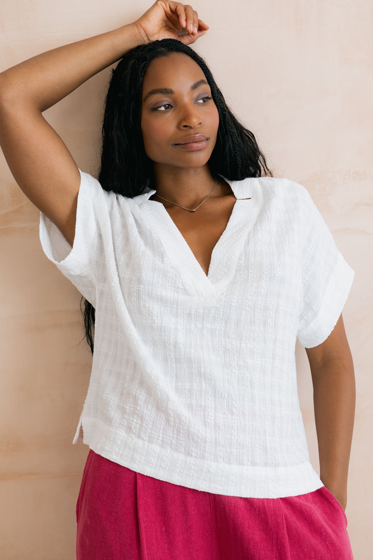 Lily and Me Orchard Textured Seersucker Shell Top White