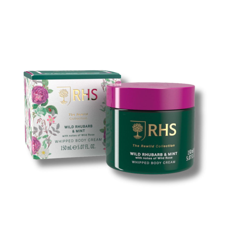 RHS Rewild Rhubarb and Mint Whipped Body Cream-Somerset Toiletries-White finn