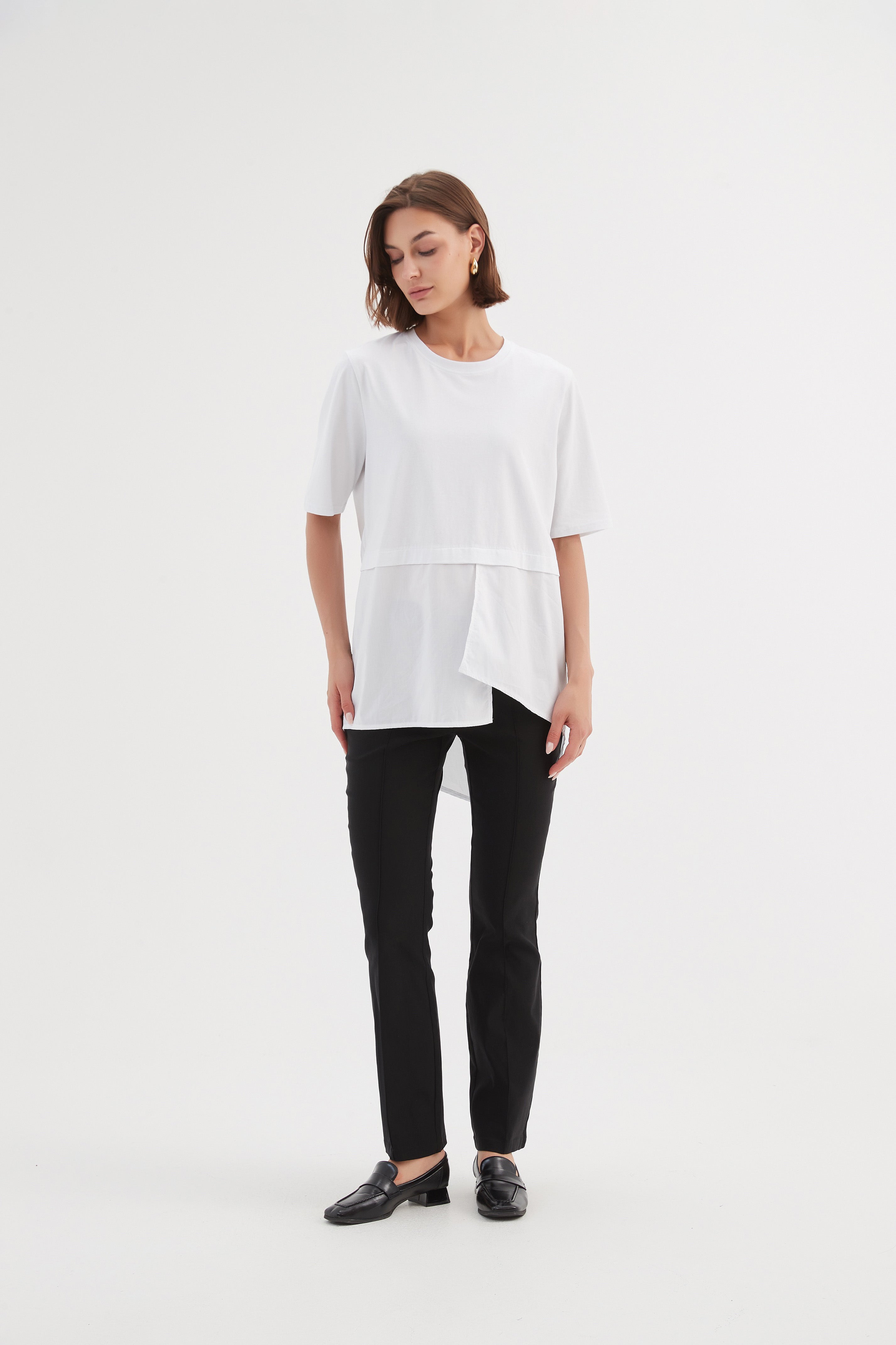 Tirelli Split Back Combi Tee-Shirts & Tops-White finn