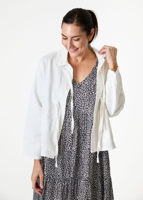 Dreams Cotton Twill Boxy Tie Front Collar Jacket