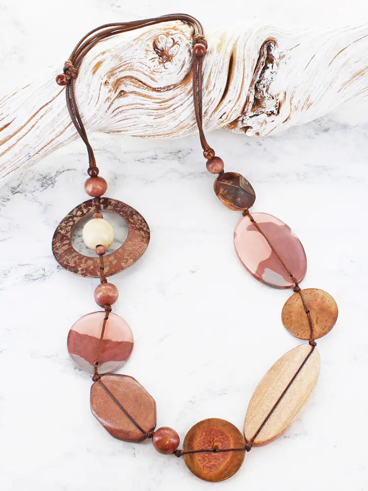 Suzie Blue Asymmetric Resin Wood Necklace UJ6521