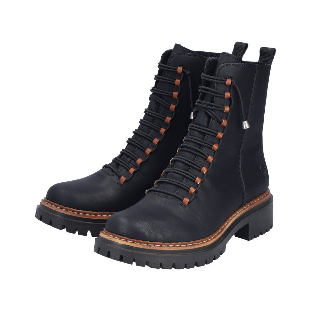 Rieker Black Contrast Ankle Boot 72653-Footwear-White finn