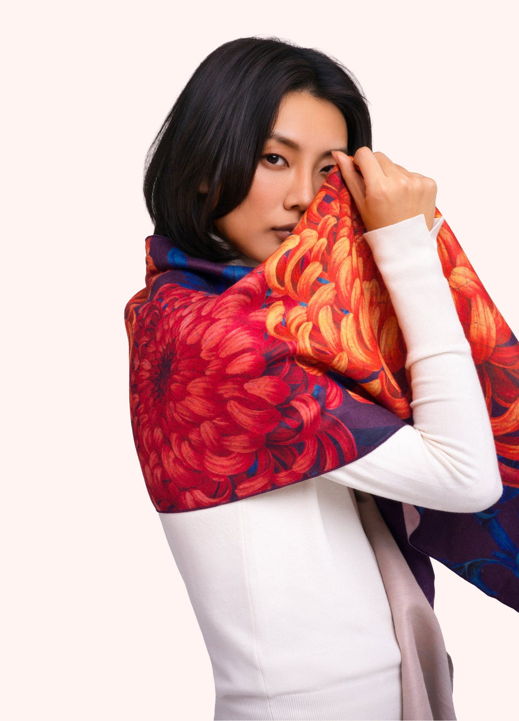 Powder Chrystanthemum Lux Print Scarf