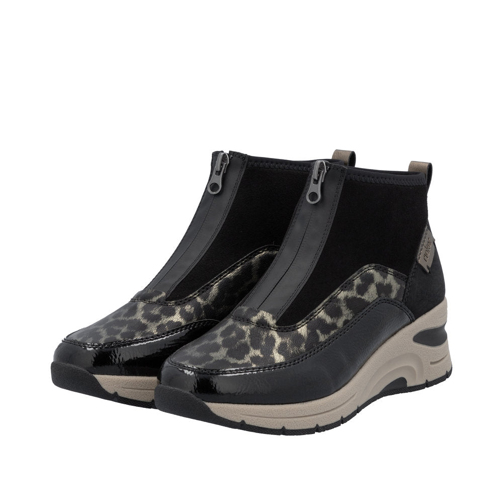 Rieker Print Front Zip Ankle Boot N9362-Footwear-White finn