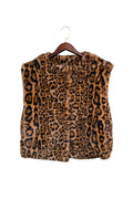 Leopard Print Cap Shoulder Faux Fur Gilet Waistcoat