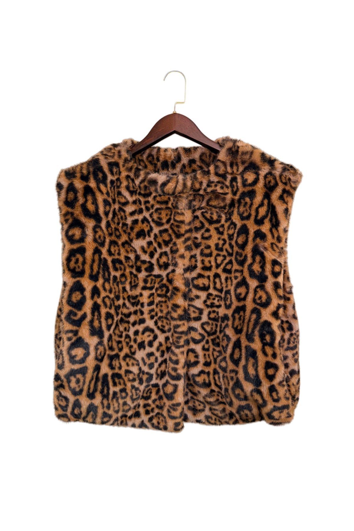 Leopard Print Cap Shoulder Faux Fur Gilet Waistcoat
