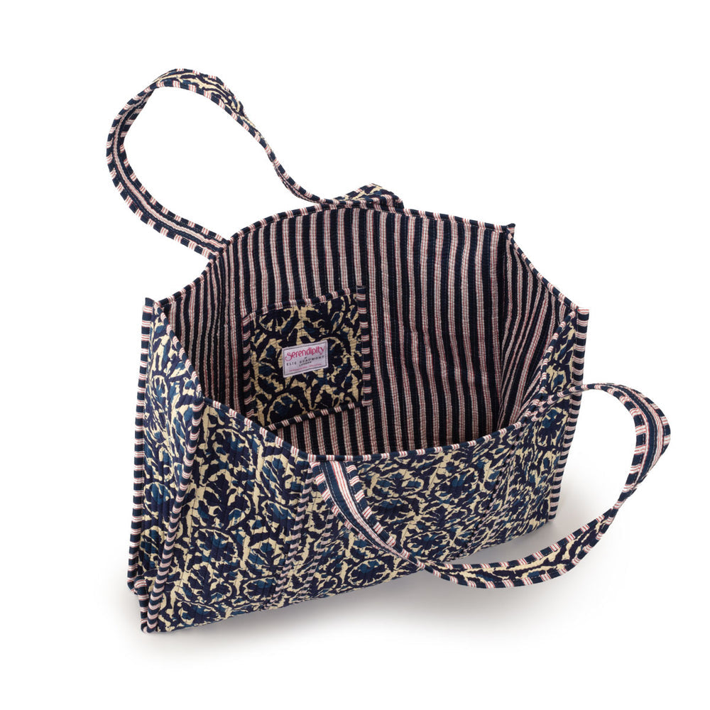 Ellie Beaumont Serendipity Cotton Quilted Tote - Indigo Ikat
