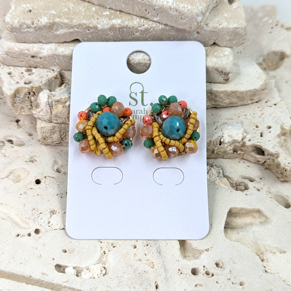 Turquoise Beaded Stud Earrings HZ229E