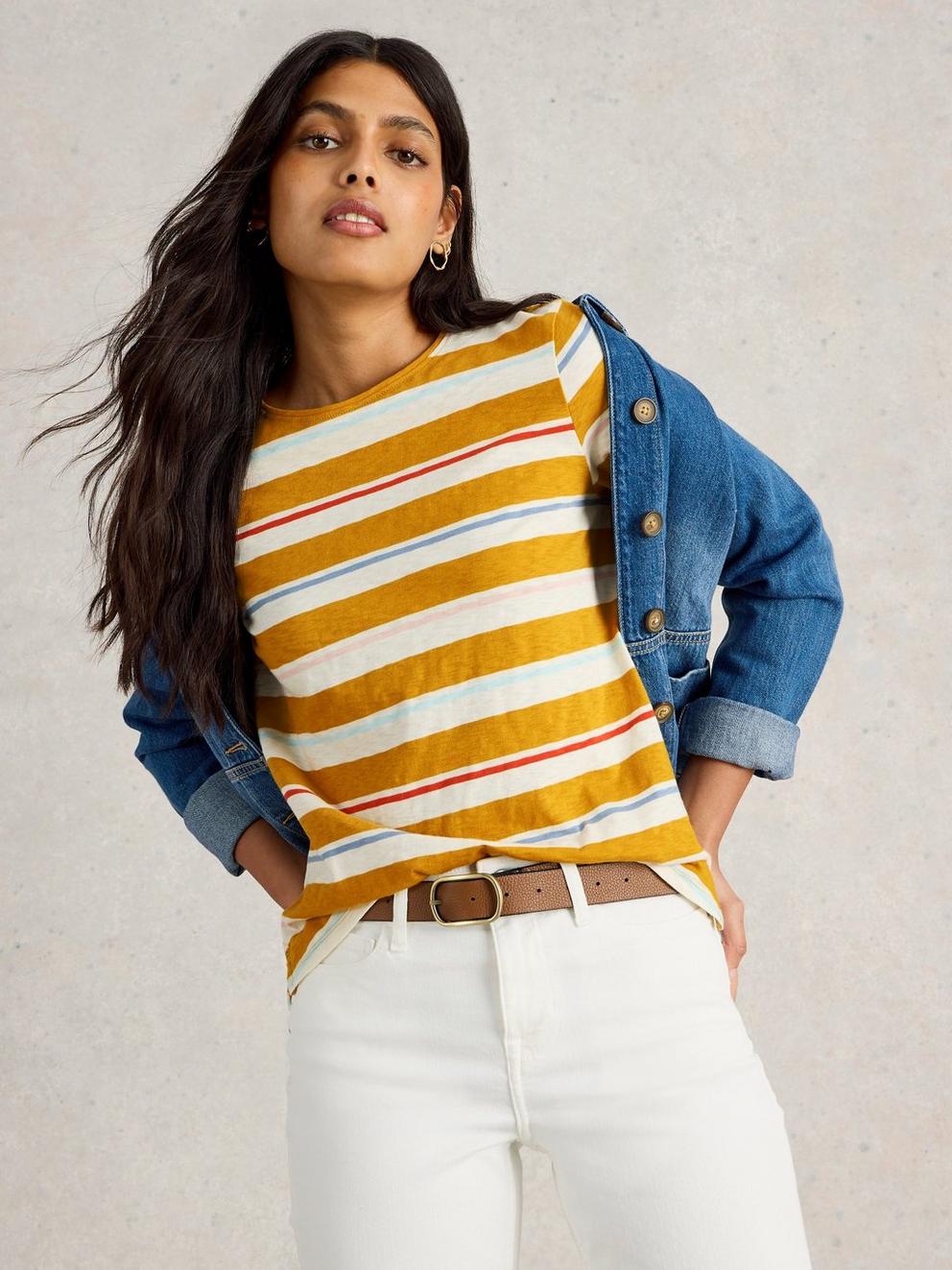 White Stuff Abbie Striped Tee-Shirts & Tops-White finn