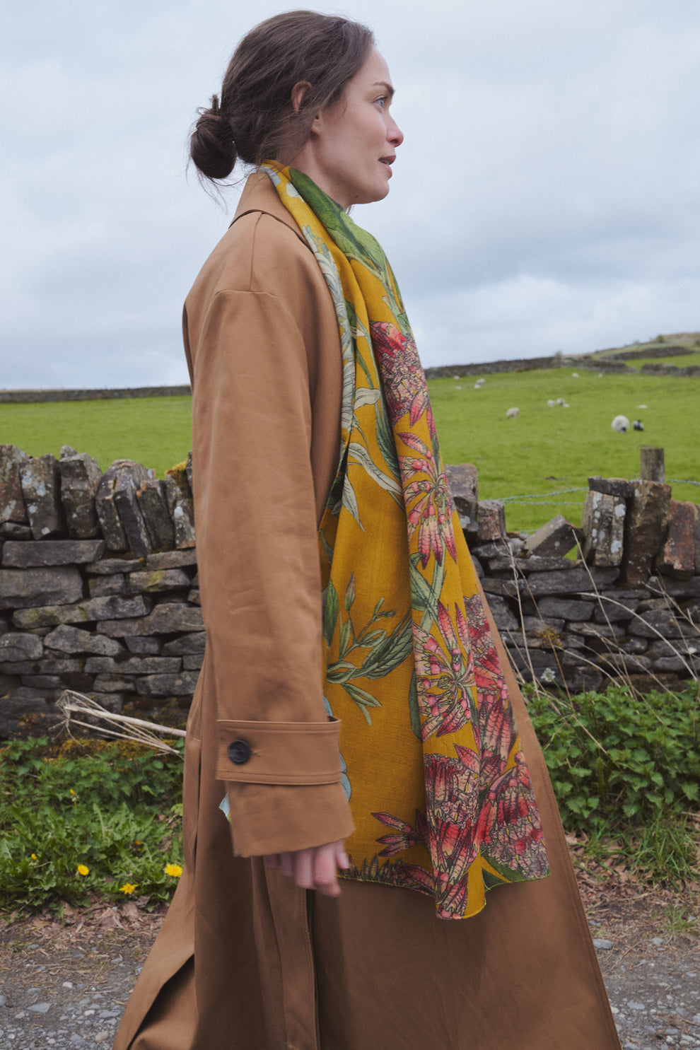 One Hundred Stars Rhodoleia Gold Wool Scarf