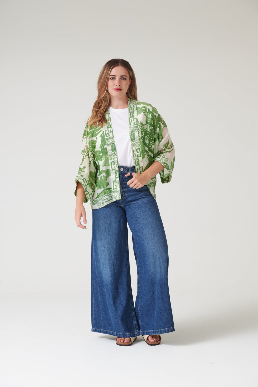 One Hundred Stars Giant Willow Green Kimono-One Hundred Stars-White finn