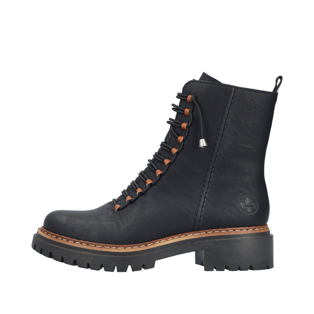 Rieker Black Contrast Ankle Boot 72653-Footwear-White finn