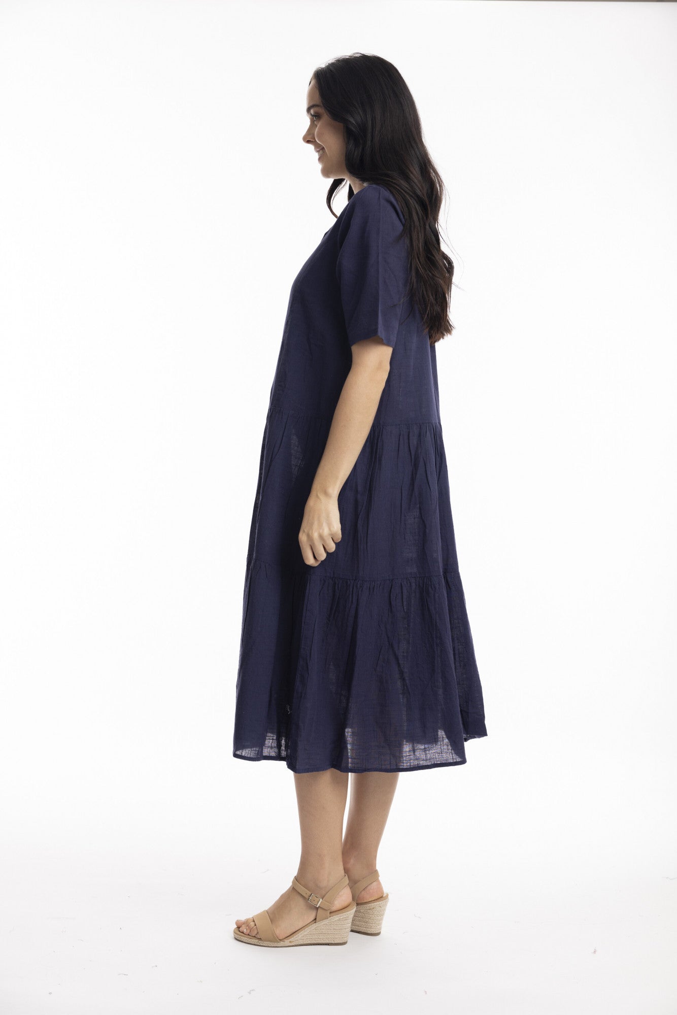 Orientique Essentials Cotton Slub Layered Midi Dress-Dress-White finn