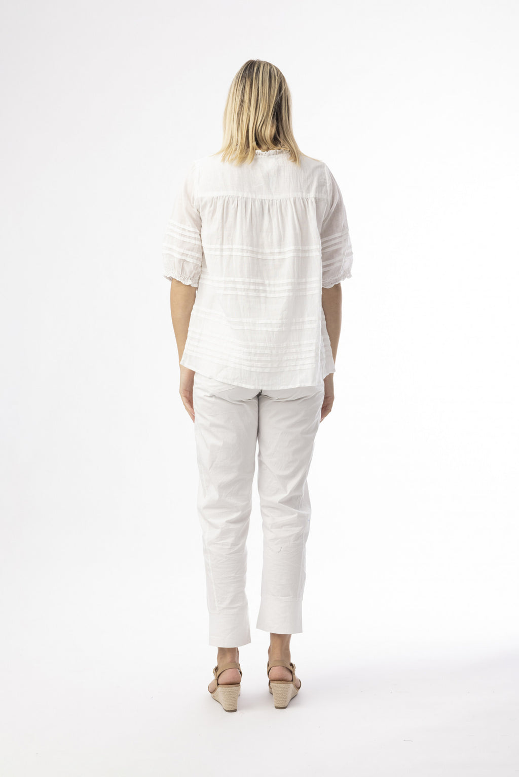 Orientique Cotton Gauze Essentials Top Pleated-Orientique-White finn