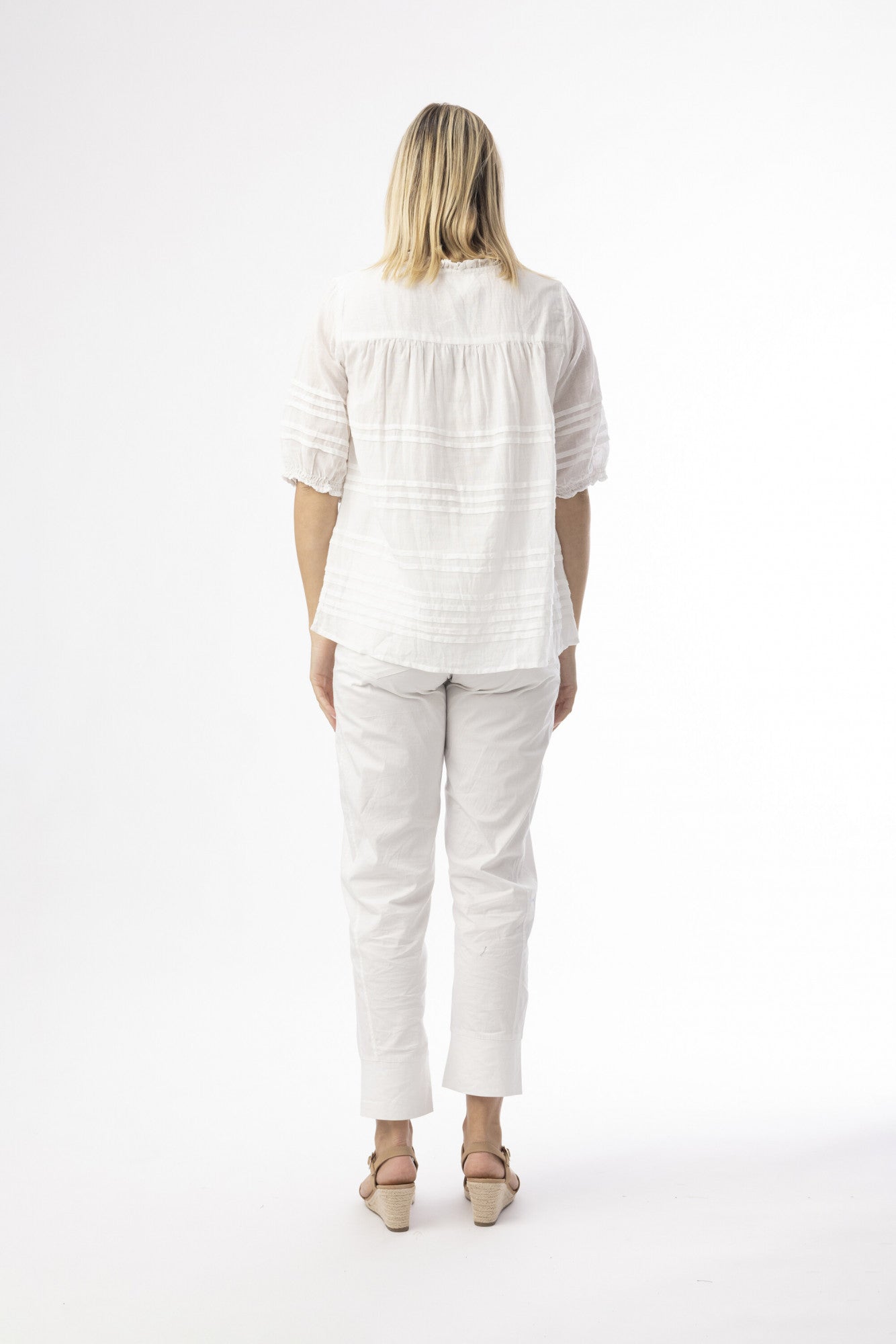 Orientique Cotton Gauze Essentials Top Pleated-Orientique-White finn