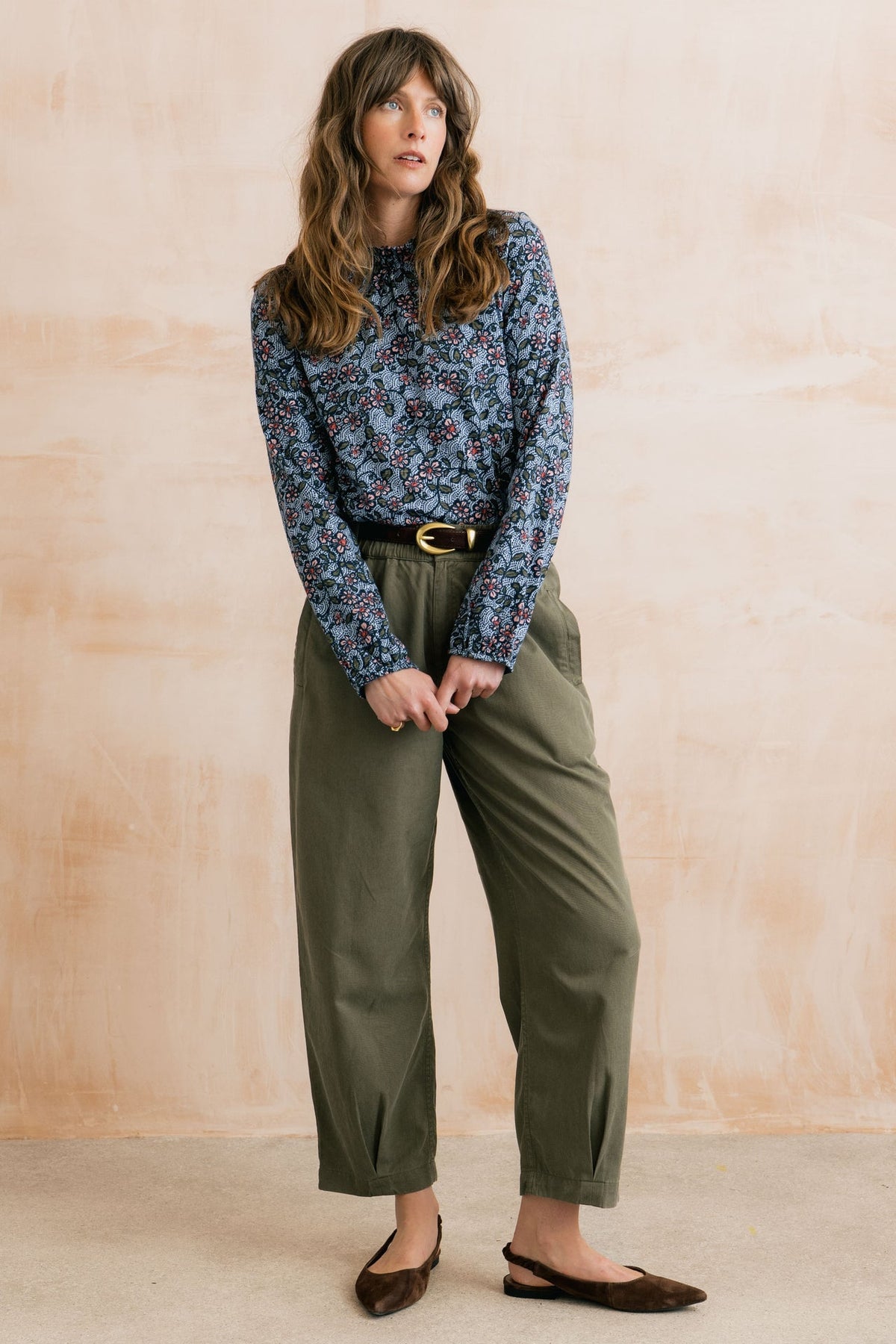 Lily and Me Shirin Relaxed Barrel Leg Trousers Dark Olive
