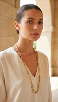 Envy 4810 Long gold chain and bead necklace-Envy-White finn
