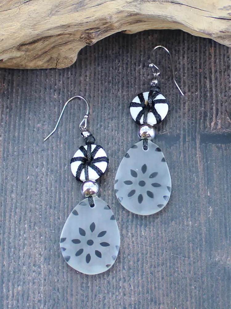 Suzie Blue Resin and Wood Drop Earrings UJ6509