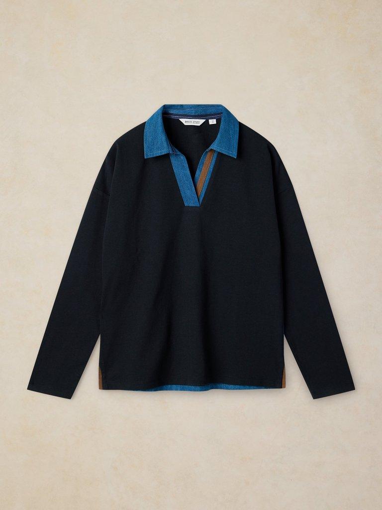 White Stuff denim mix rugby top