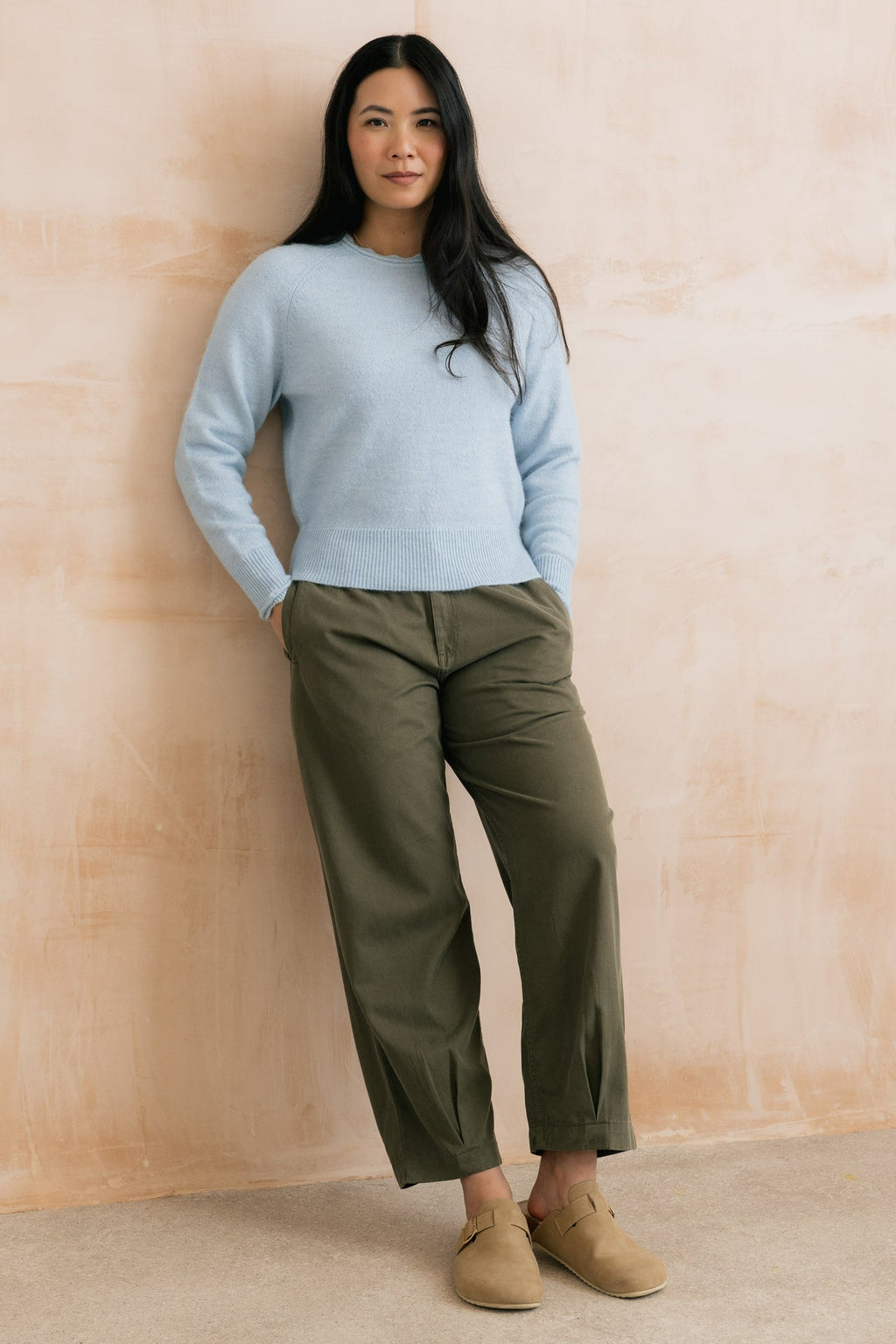 Lily and Me Shirin Relaxed Barrel Leg Trousers Dark Olive
