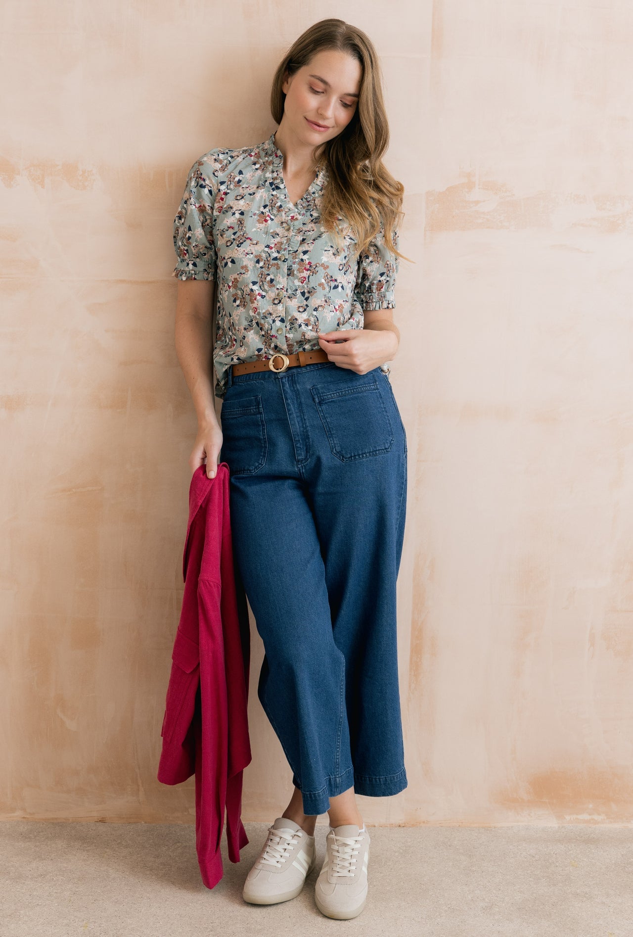 Lily and Me Wren Printed Frill Blouse Ocean