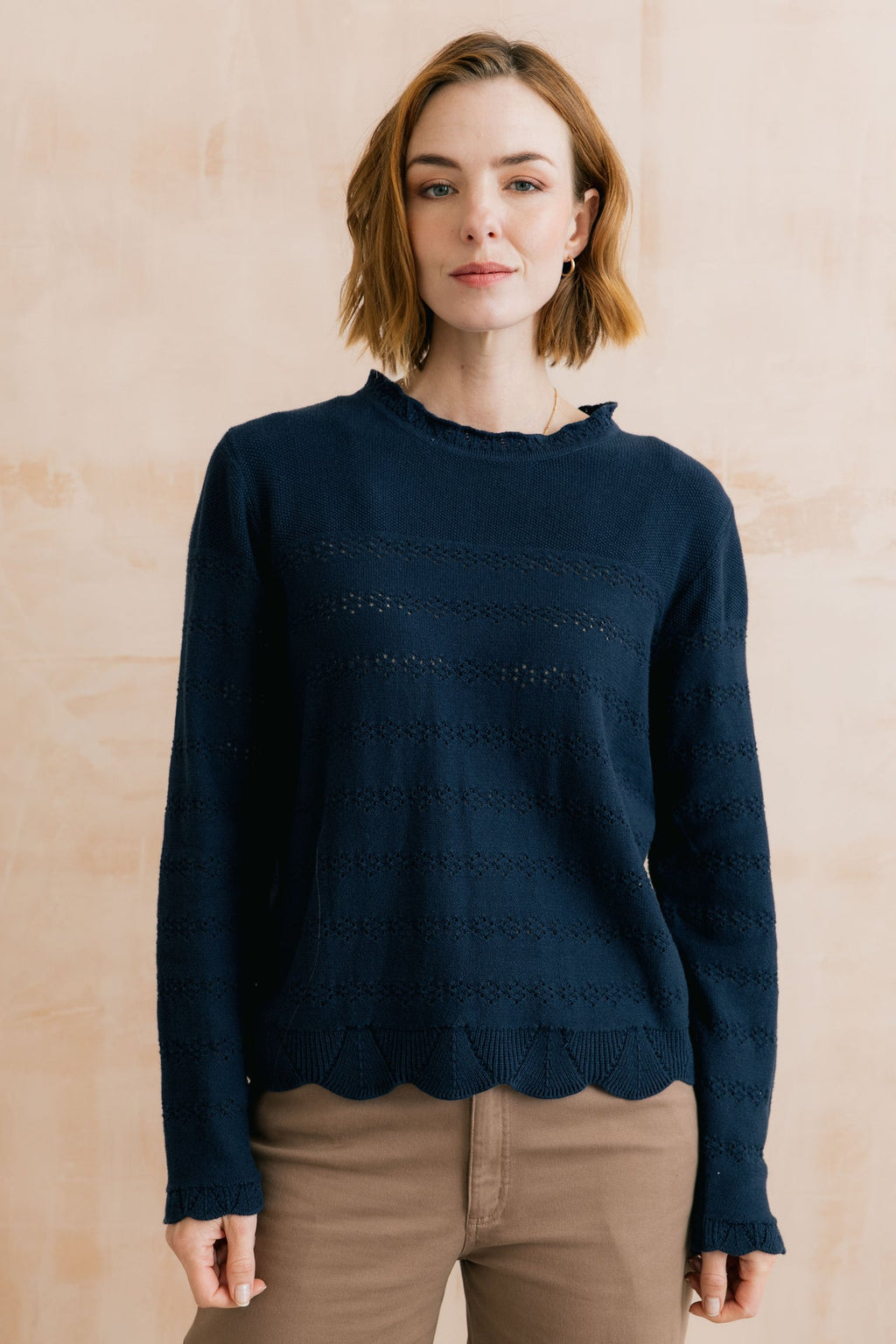 Lily and Me Rosie Pointelle Detail Jumper Navy-Knitwear-10-