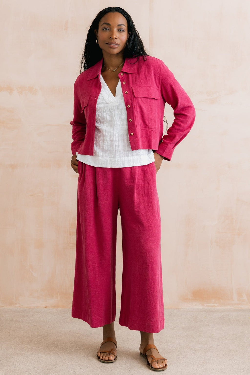 Lily and Me Summer Wide Leg Linen Blend Culottes-Trousers-8-Boysenberry-