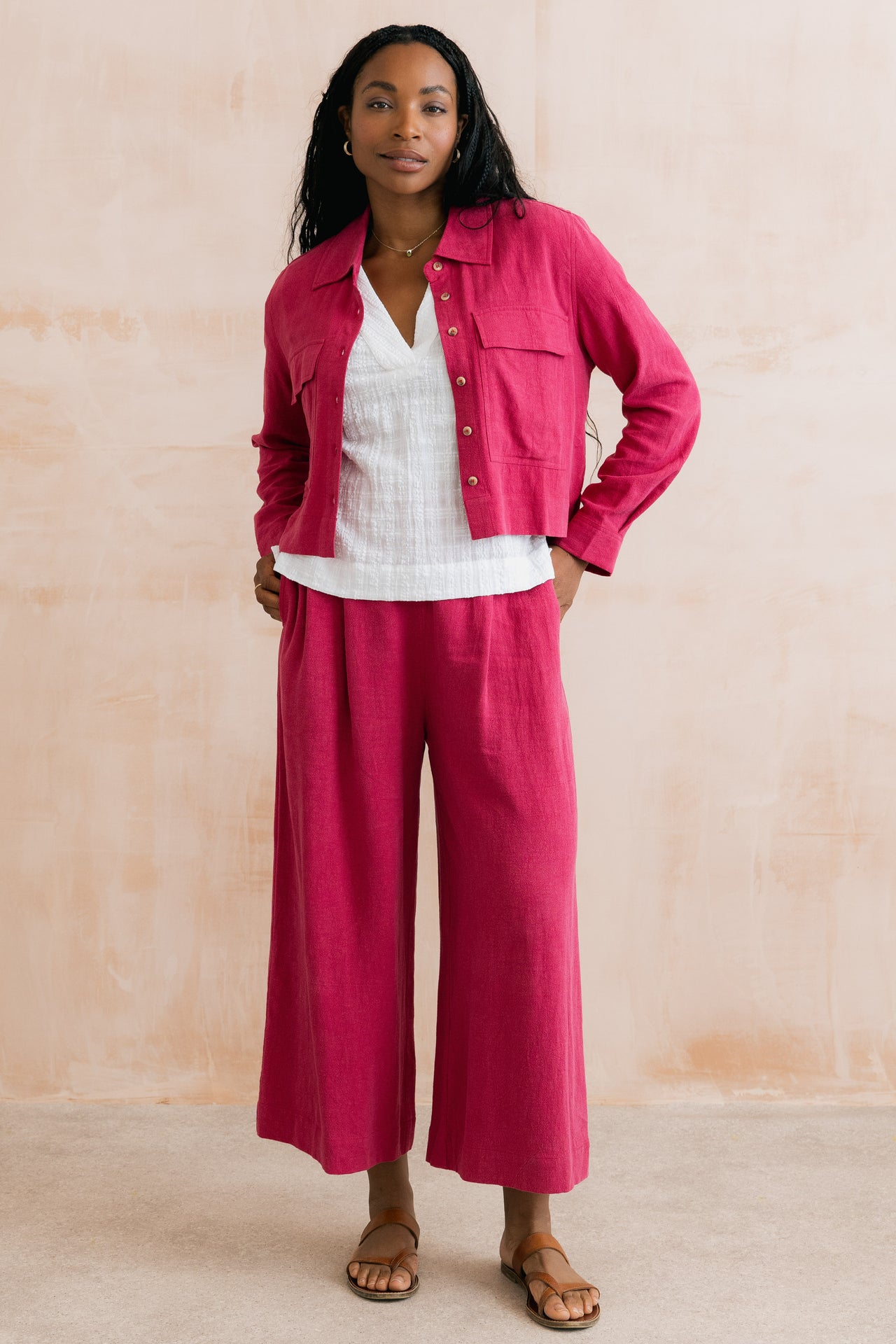 Lily and Me Summer Wide Leg Linen Blend Culottes-Trousers-8-Boysenberry-