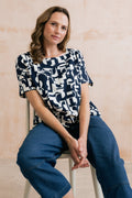 Lily and Me Bella Linen Blend Shell Top Navy