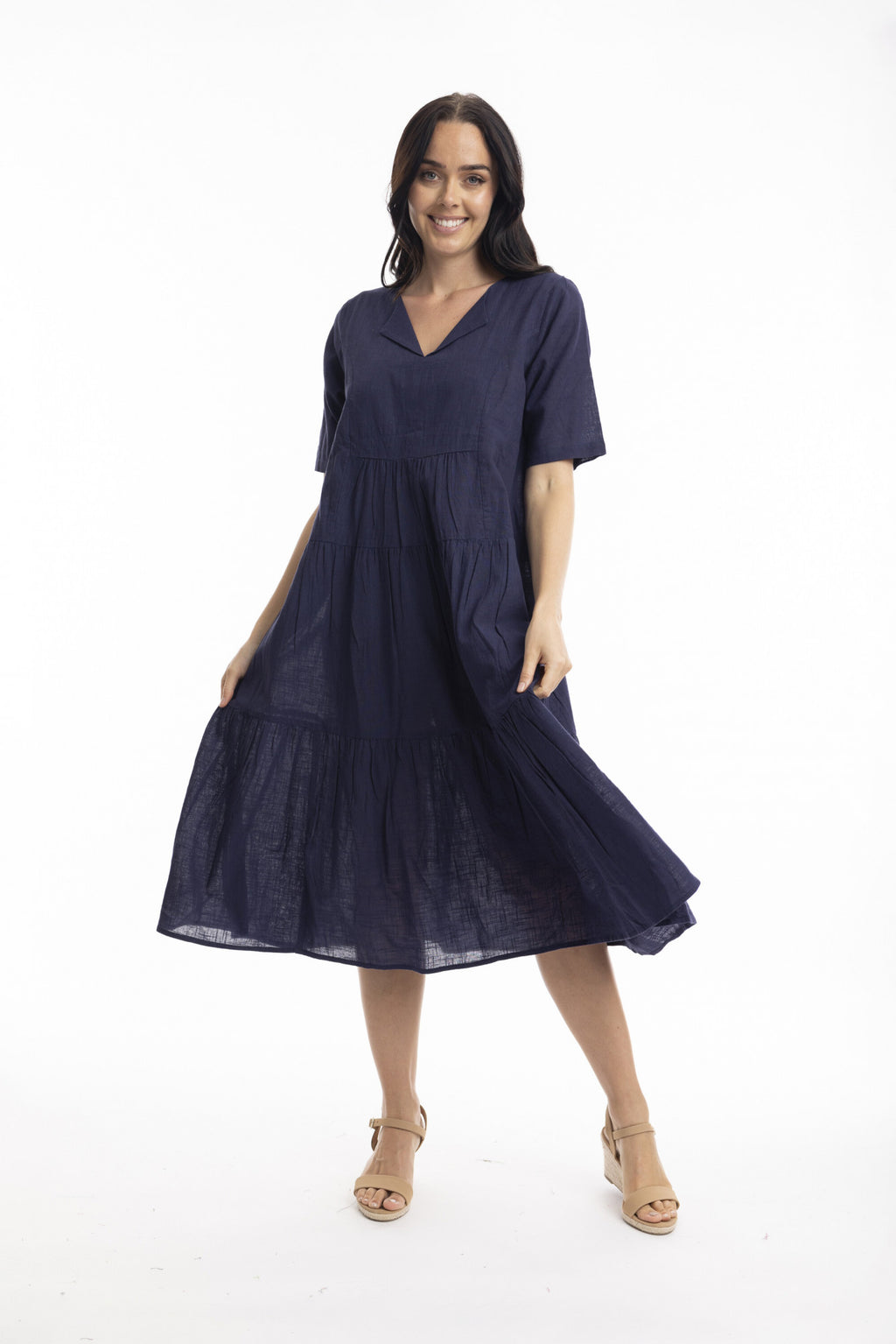orientique cotton dresses That feeling when you don't have to adjust anything Just comfort, ease, and quiet confidence. Browse more dresses in winter' 26 collection at https://www.orientique.com.au/categories/winter-26 (Orientique, winter outfits inspiration, plus size women