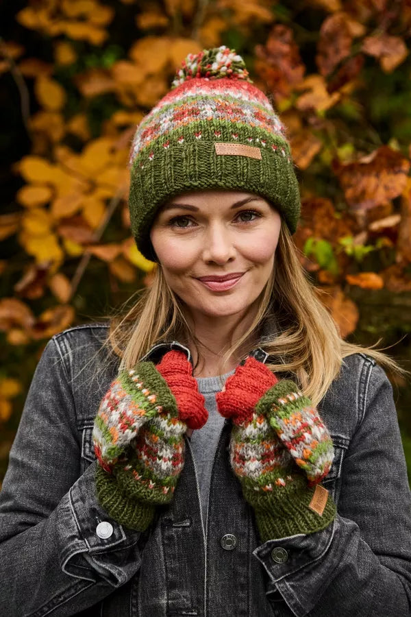 Pachamama Iona Roll Back Bobble Beanie Moss