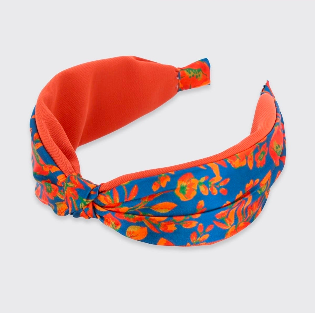 Maeve Floral Wide Headband - Teal/Rust