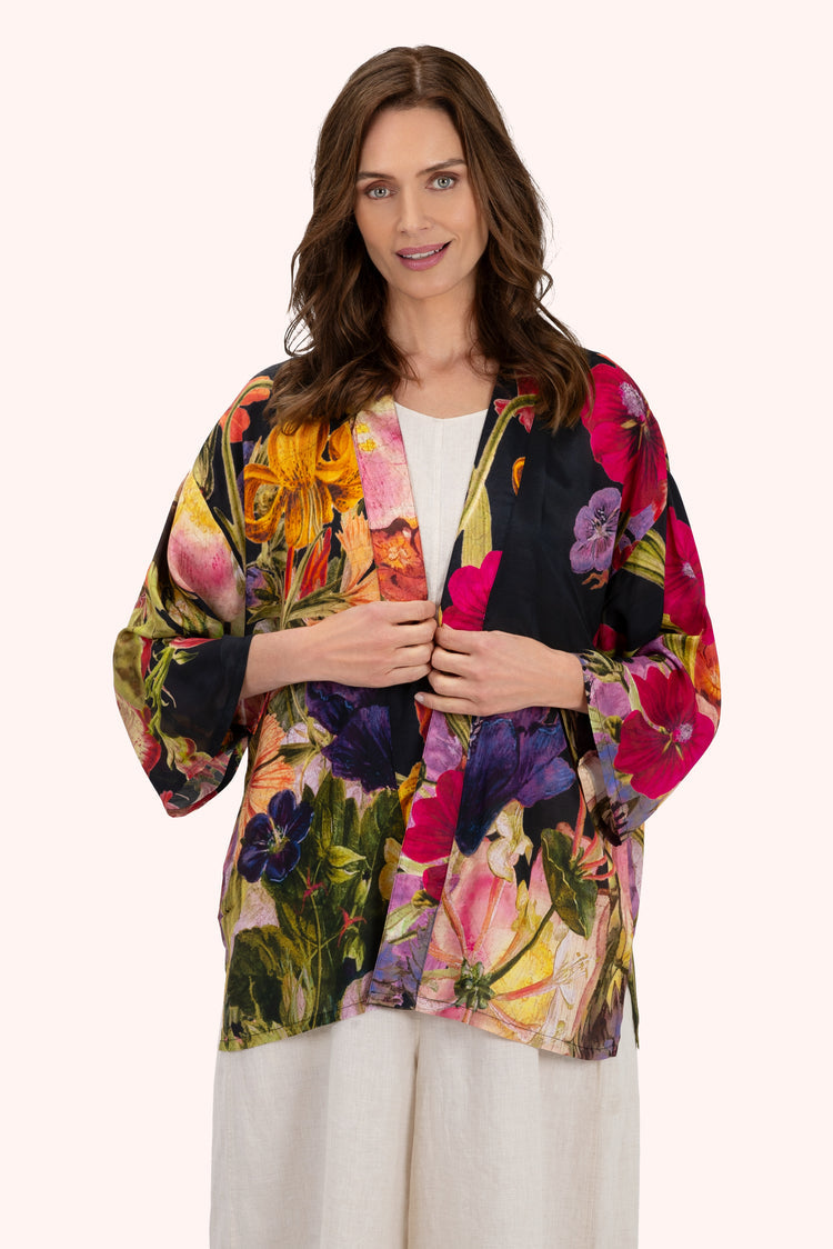 Powder Mid-Length Kimono - Midnight Posy