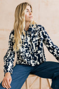 Lily and Me Grasslands Linen Blend Geo Print Jacket Navy