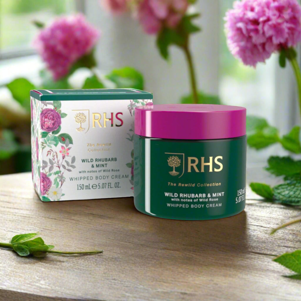 RHS Rewild Rhubarb and Mint Whipped Body Cream-Somerset Toiletries-White finn