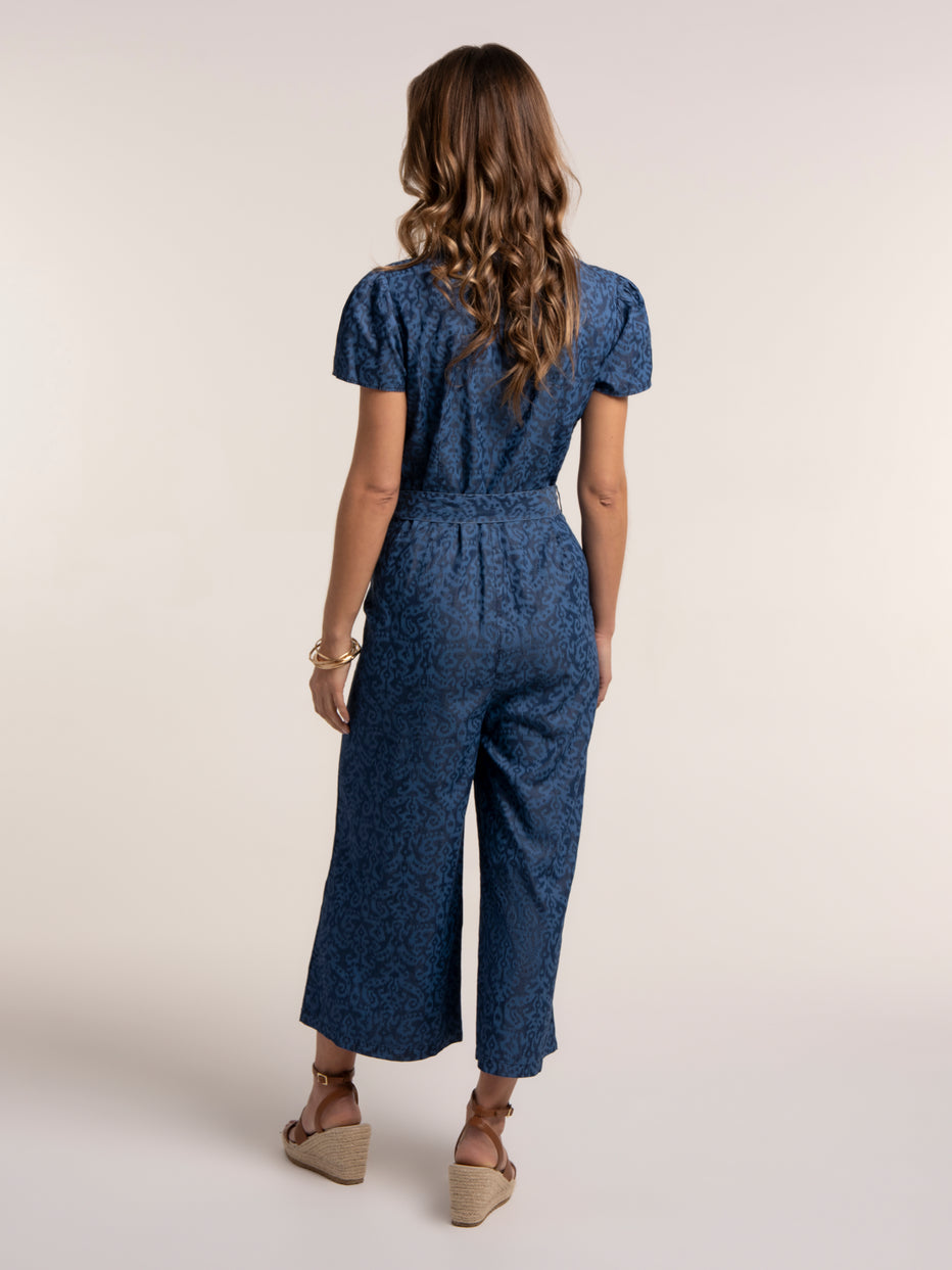 Brakeburn Buzios Ikat Printed Cropped Wide Leg Jumpsuit-Jumpsuits-8-Blue-