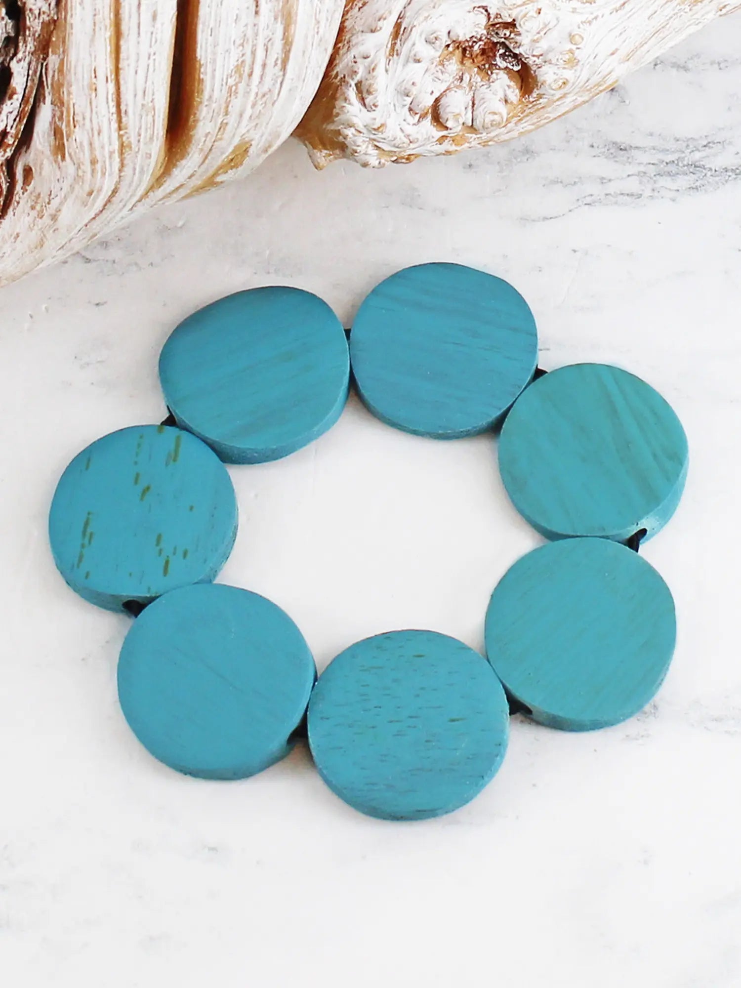 Suzie Blue FB1509 Elasticated Wooden Disc Bracelet-Bracelet-White finn