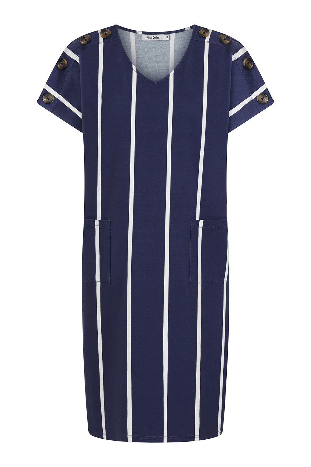 Alice Collins Button Shoulder Dress-Dress-8-Navy/White-
