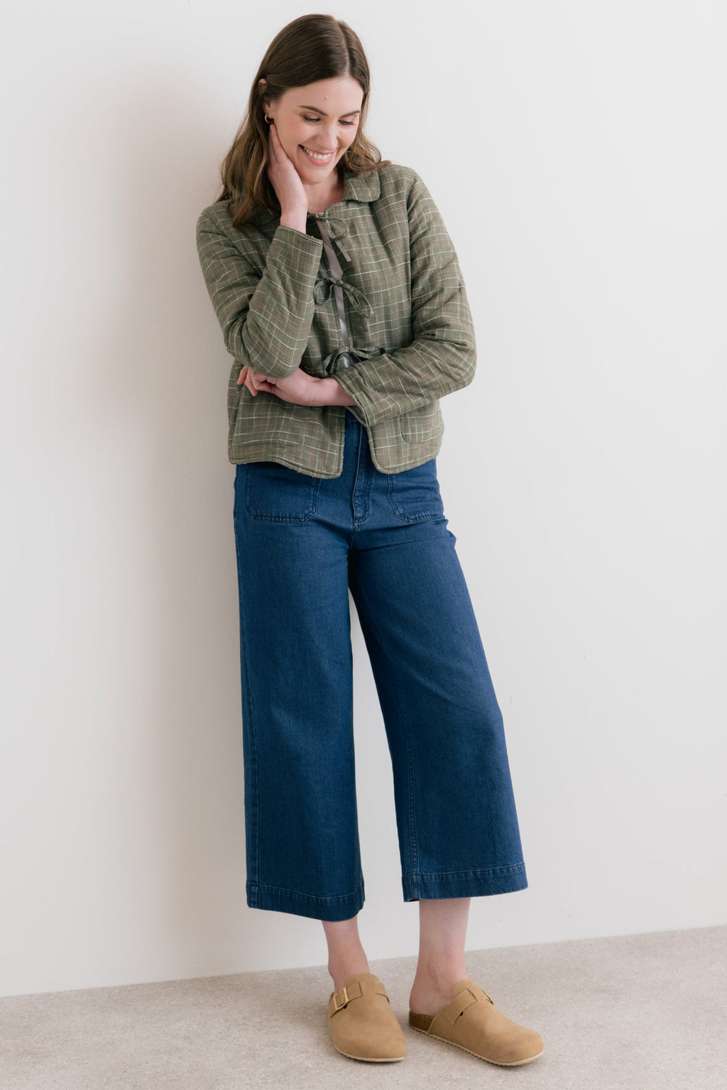 Lily and Me Ash Quilted Checked Reversible Jacket Green