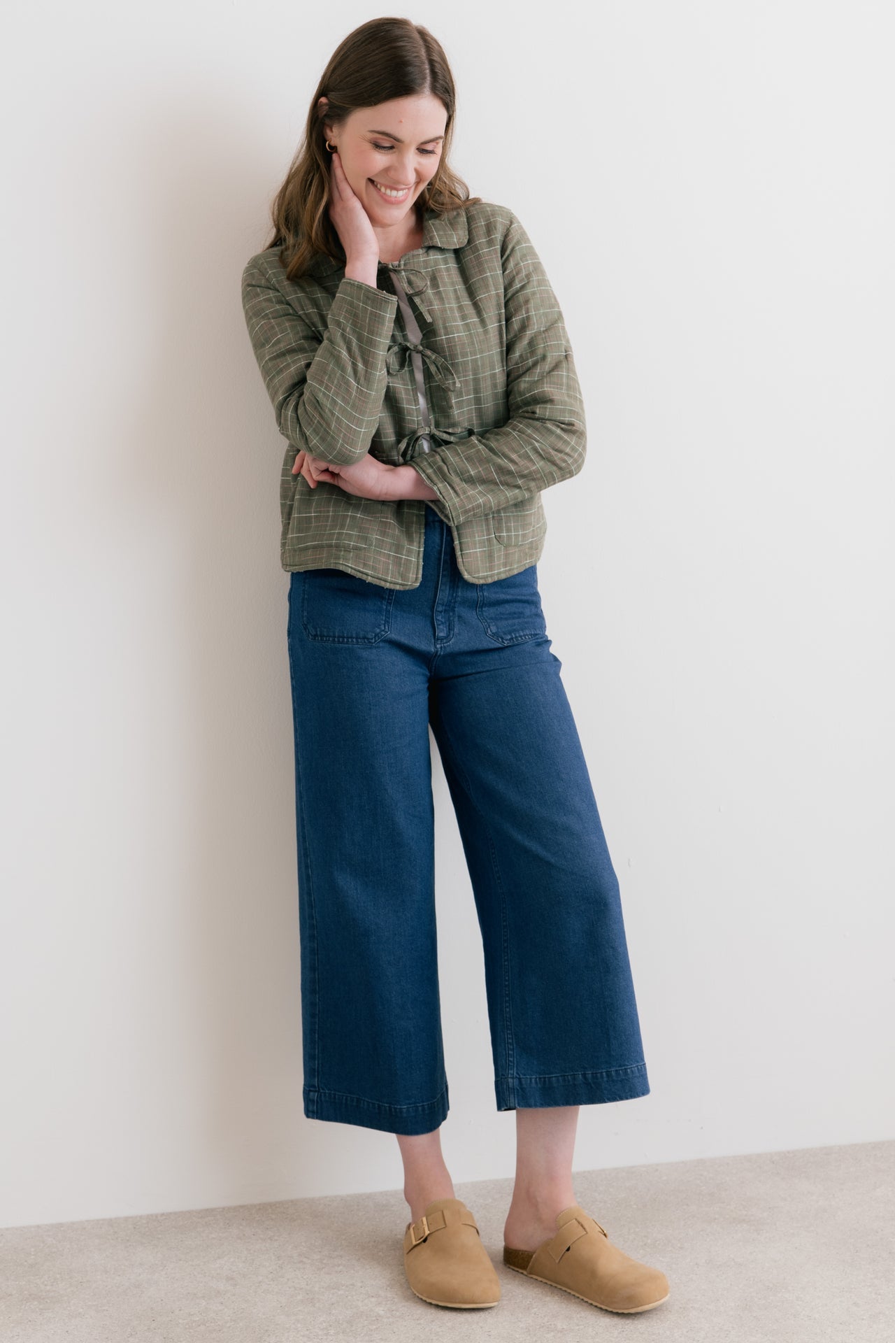 Lily and Me Ash Quilted Checked Reversible Jacket Green