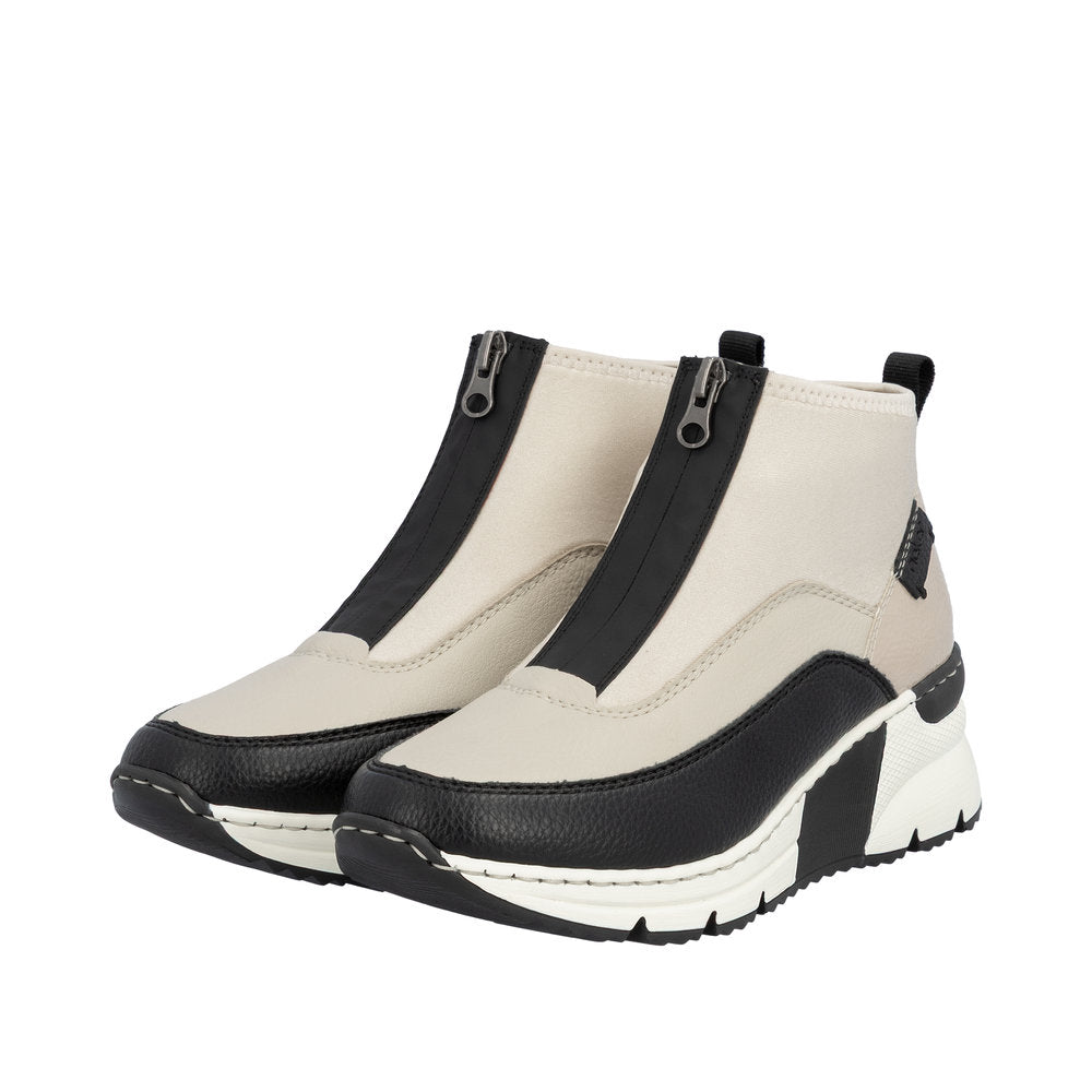 Rieker Cream Contrast Zip Boot N6352-Footwear-White finn