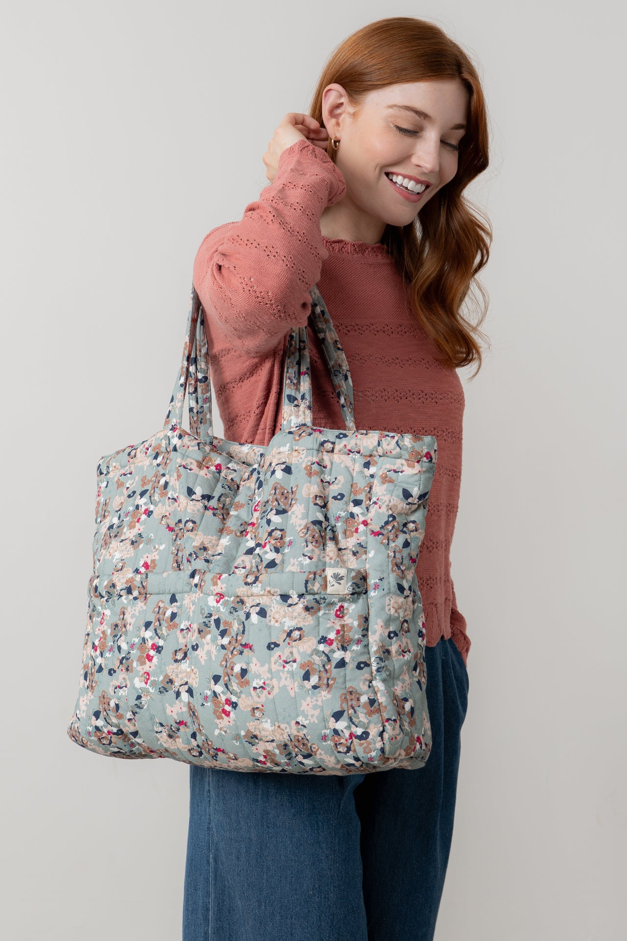 Lily and Me Ditsy Print Quilted Tote Bag Ocean