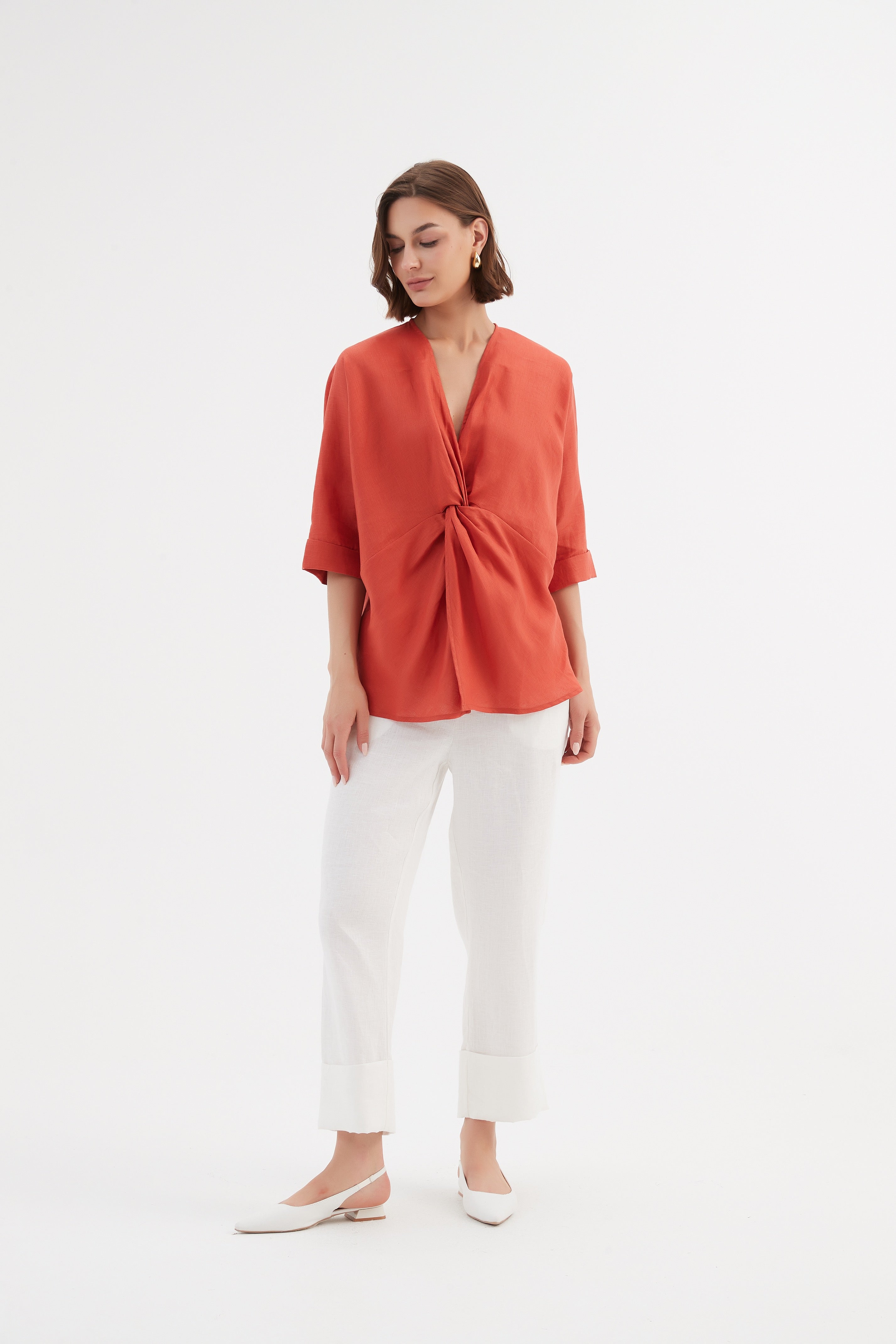 Tirelli Twist Front Top-Shirts & Tops-White finn